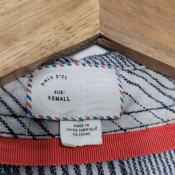 9-H15 StCL Anthropology Navy Blue Striped Shirt Roll Tab Sleeves Pockets XS - Picture 8 of 13